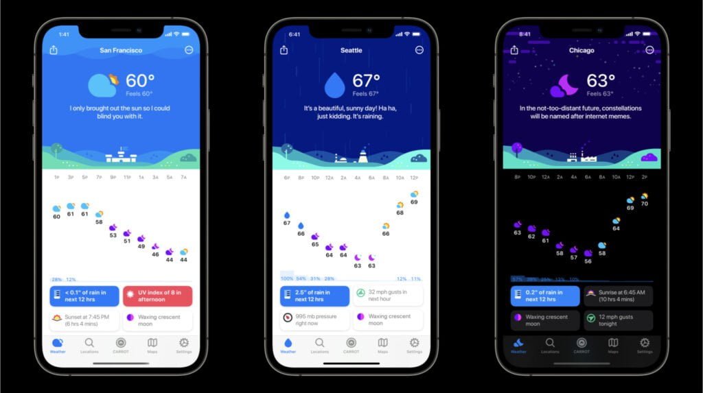 App CARROT Weather para medir la temperatura ambiente