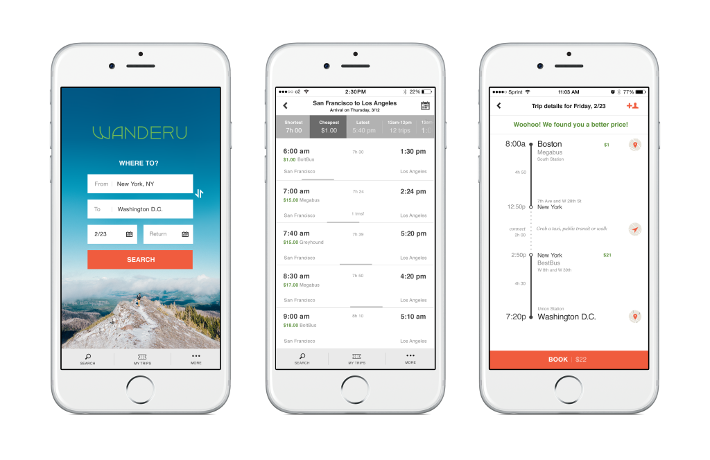 App WanderU para viajes en tren